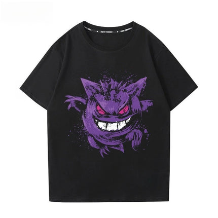 Pokémon Gengar Printing Tee Pure Cotton T-shirt Men's 2026 Summer Fashion Oversize Street Casual Y2K Tops Streetwear Clothing