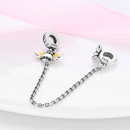 Sparkling Clear Silver Safety Chain 925 Sterling Silver Safety Chain Charm Beads Fit Original Bangle Bracelet DIY Jewelry