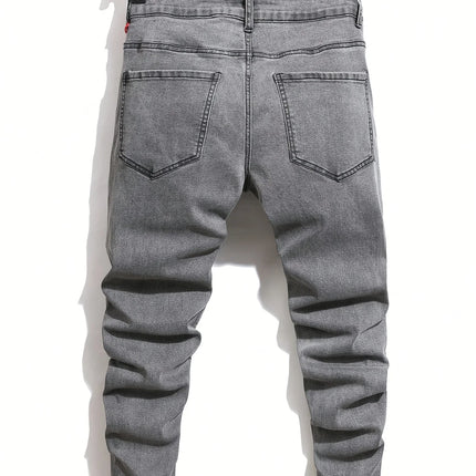 Men's Ripped Denim Jeans for Man High Stretch Skinny Biker Pants Casual Slim Fit Trousers with Patchwork Embroidery Streetwear