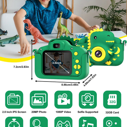 2.0" Kid‘s Digital Camera Rechargeable Cartoon Camera Toy 20MP 1080P HD Mini Selfie Camera Gift For Boys Girls