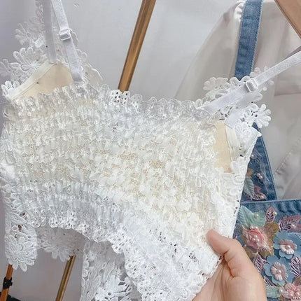Women's Clothing Heavy Beaded Floral Tank Sexy Crop Tops Ropa Mujer Lace Butterfly Top Navel-Baring Sexy Cropped Top Summer Camis