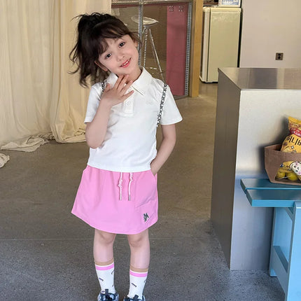 2025 Korean version children's temperament collar POLO half sleeved T-shirt for girls and babies, casual shoulder letter short s