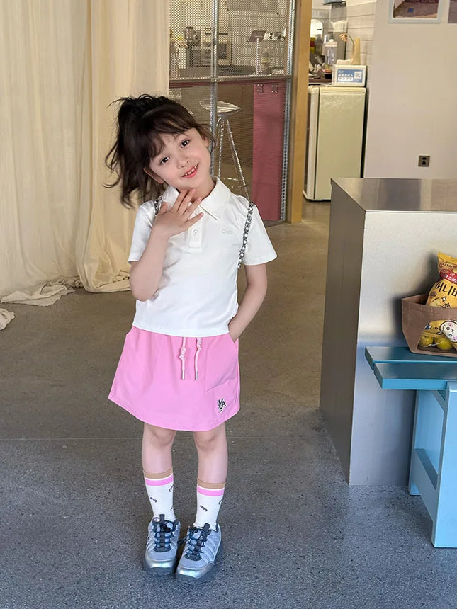 2025 Korean version children's temperament collar POLO half sleeved T-shirt for girls and babies, casual shoulder letter short s