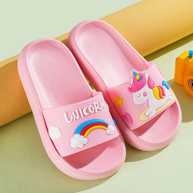 New Unicorn Slippers Boy Girl Summer Kids Rainbow Indoor Slippers Non-Slip Beach Sandals Toddler Home Shoes Baby Flip