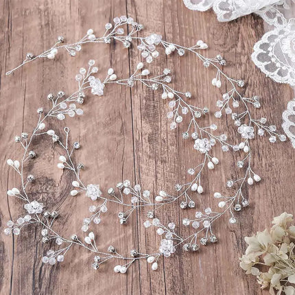 Western Wedding Fashion Headdress for Pearl Crystal Bride Handmade Wedding Crown Floral Pearl Hair Accessories Hairpin Ornaments