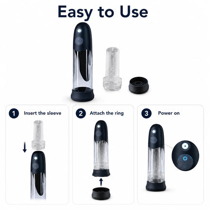 Automatic Waterproof Men Hydro Penis Pump Trainer with Clear Chamber, Removable Sleeve, Private Care Cup and One Touch Control