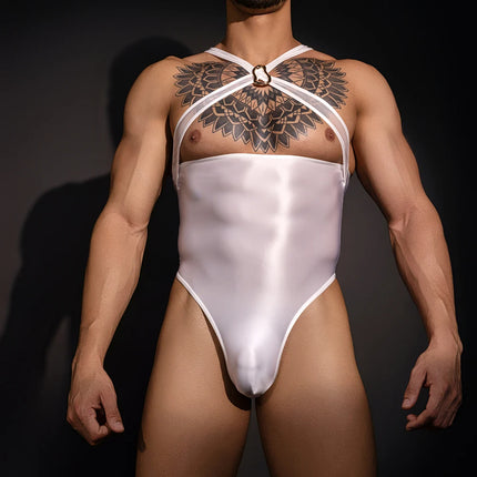 Men Oil Shiny Glossy High Cut Bodysuit Gay Sissy Leotard Transparent Rompers Jumpsuit Underwear For Hot Man Summer Men's Panties
