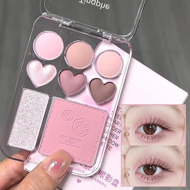 8-color Pearl Glitter Matte Peach Pink Blusher Highlight Eye Shadow All-in-one Plate Korean Makeup Pink Orange Eyeshadow Make Up