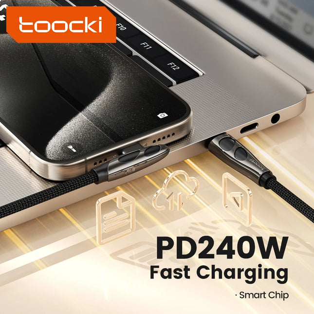 Toocki 240W High Power USB C to Type C Cable for Laptop iPhone 15 PD3.1 Fast Charging Elbow Dual C Cable Temp Control Data Cord