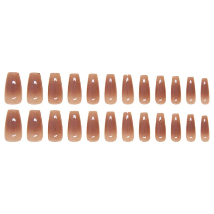 Dark Brown Flowers 24 Pcs Press-on Nails Pink Nail Polish Glossy Artificial Finger Manicure Reusable False Nails
