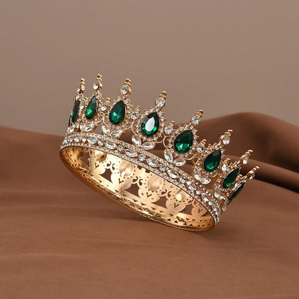 European Princess Queen Tiara Round Baroque Pageant Crowns Crystal Full Crown King Tiaras Bridal Wedding Hair Accessories