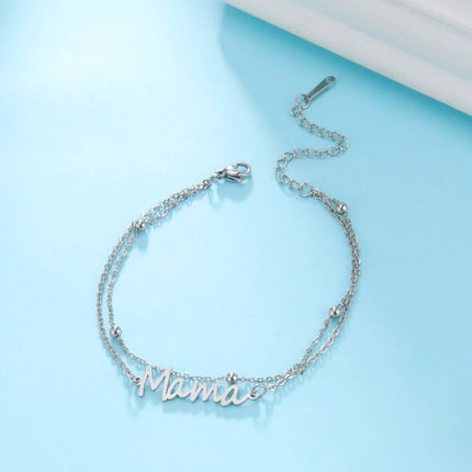 Skyrim Stainless Steel Gold Color Mama Letter Beads Charm Bracelet Red Rope Bracelets Women Waterproof Jewelry Mother's Day Gift