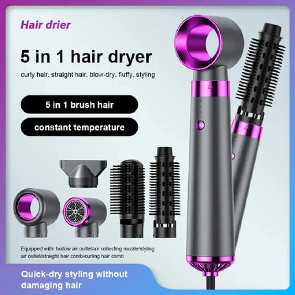 5 In 1 Hair Dryer Electric Hot Air Brush Multifunctional Hair Straightener Curler Blow  Dryer Styling Set