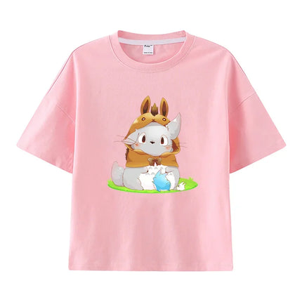 Summer Cartoon Miyazaki Totoro Print Children's Cotton T-shirt Short-sleeve Street Fashion Girls Clothes Cute Funny Kid Tees Top