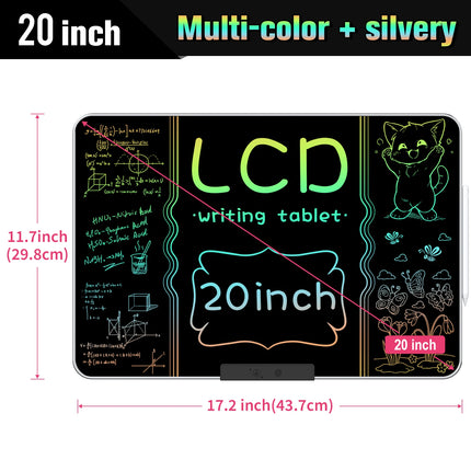 20-Inch Rechargeable LCD Writing Tablet, Multi-Color Erasable Graffiti Drawing Board for Learning & Education