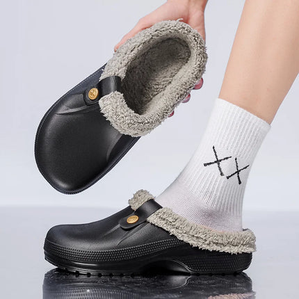 KANCOOL Fur Lined Clogs Shoes For Women Men Winter Indoor Outdoor Waterproof Plush Slippers Cozy Warm House Slippers Garden Shoe