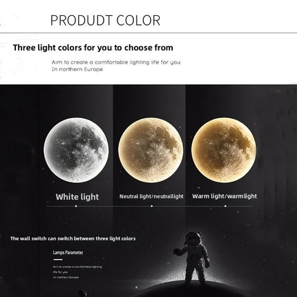 Modern LED Moon Wall Light, Round Dimmable Wall Mounted Lamp for Bedroom Bedside Living Room Decorative Lighting