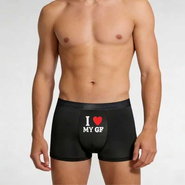 Men's "I ❤️ MY GF" Cute Couple Romantic Love Print Boxer Briefs 1 Piece Soft Breathable Affection Expression Casual Underwear