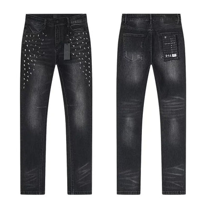 2026 RTA Men's Slim Fit Jeans Collection Distressed Ripped Paint Splatter Studded Patch Vintage Washed Streetwear Fashion Pants