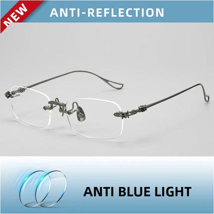 Designer Pure Titanium Fashion Square Frames Frameless Optical Blue Light Prescription Glasses Myopia Hyperopia For Men Women