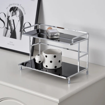 Metal Desktop Layered Storage Rack, Double-Layer Desk Organizer, Water Cup and Coffee Cup Storage Rack, Bathroom Cosmetics Organizer, Suitable for Living Room, Entryway, Kitchen, and Bathroom