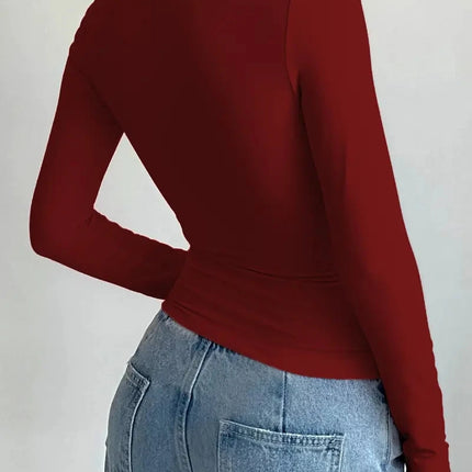 2026 Summer Solid Crew Neck T-Shirt Casual Long Sleeve Top For Spring & Fall, Women's Clothing