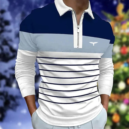 Men's Long Sleeve Polo Shirt with Zipper And Logo Design Comfortable Spring Summer Casual Style European And American Style