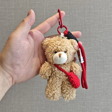 Cute Red Bag Bear Knot Rope Keychain Pink Blue Paired Bears Plush Doll Car Key Chain Christmas Scarf Bear Backpack Key Chain