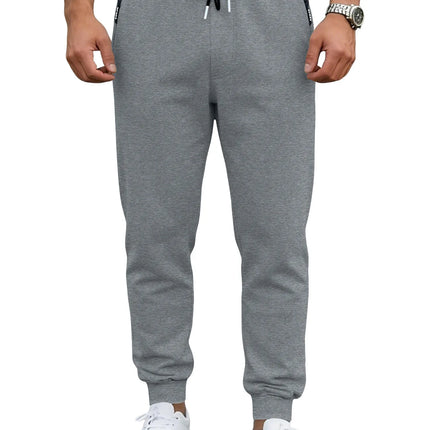 Spring/Autumn High-Quality Men's Sport Pants with Drawstring Cuffs and Zippered Pockets - Solid Color Elasticated Casual Pants