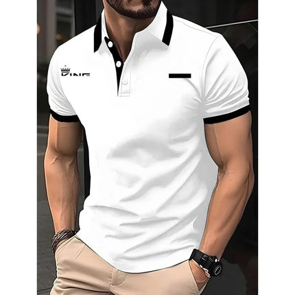 Men's polo shirt, golf shirt, casual sports, lapel, short-sleeved, fashionable, basic color block patch, summer regular, suitable