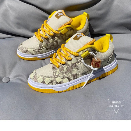 Men Plaid Low-top Thick Tongue Sports Running Shoes,women Couples Versatile Tide Leisure Sneakers,large-size Skateboarding Shoes