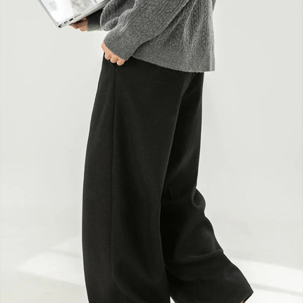 Heavyweight Textured Wool Casual Trousers Men Draping Loose Straight-Leg Suit Trousers Versatile Long-Length Pants