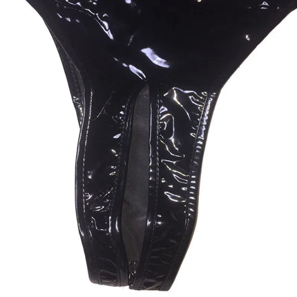 Lady Sexy Lingerie Teddies Shiny Gloss PU Leather Open Breast Open Crotch Bodysuit Catsuit Leotard Erotic Underwear For Women