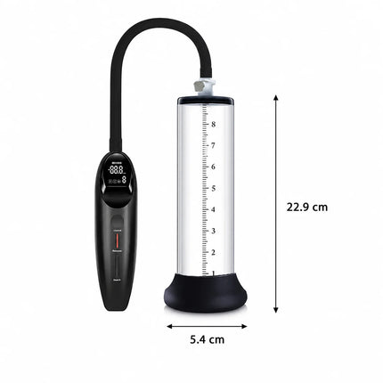 Electric Male Vacuum Pump with Clear Measuring Cylinder Digital Display Black Hose and Man Masturbation Trainer Sex Toy