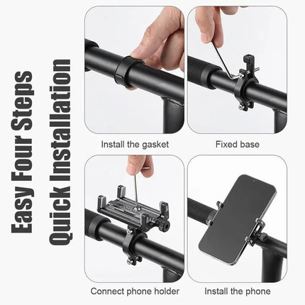 Universal Mobile Phone Holder Adjustable Aluminum Alloy Cell Phone Holder Clip Stand Bracket Mount Base For Scooter Bicycle Bike