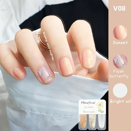 V08 Butterfly Dream 3-Pack No-Bake Nail Polish Quick-Dry Long-Lasting Tearable Water-Based Three-Color Nail Polish Set