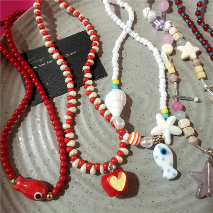 2026 Handmade Resin Star Fruit Ceramic Fish Rice Beads Choker Beaded Necklace For Women Beach Party Aesthetic Charm Jewelry Gift