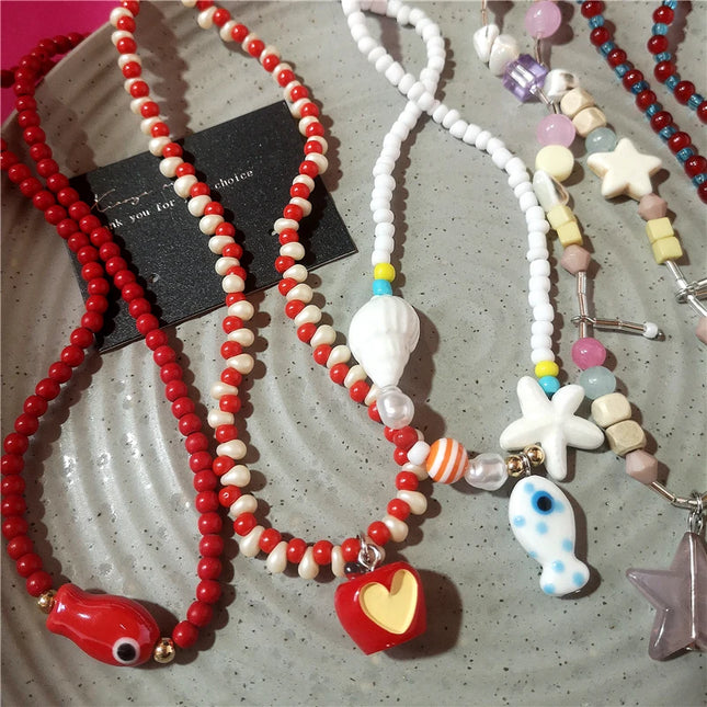 2026 Handmade Resin Star Fruit Ceramic Fish Rice Beads Choker Beaded Necklace For Women Beach Party Aesthetic Charm Jewelry Gift