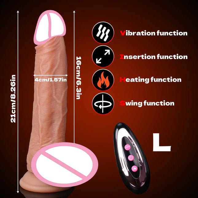 Sex Toys Thrusting Dildo Vibrator, Lifelike Heated Silicone Black Dildos with 10 Thrusting & 10 Vibrating Modes for G Spots clit