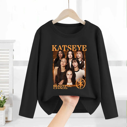 Katseye Child Long-Sleeved T-shirt Sweet Fashion Girl Shirts Spring Leisure Cotton Kid Tee Trendy Cool Clothes Top Birthday Gift