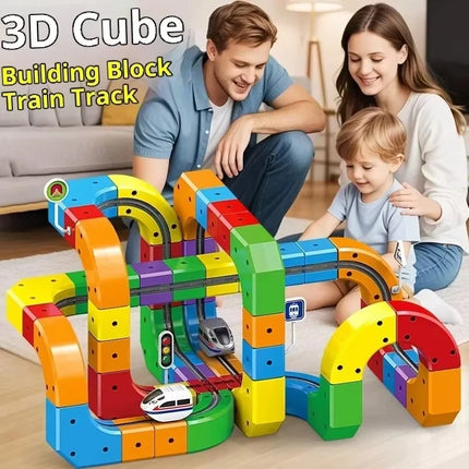 Electric Magnetic Track Set STEM Building Toy with Anti-Gravity Vehicles 100+ Pieces Creative DIY Railway Model for Kids Gift