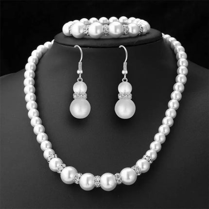 3 In1 Set Elegant Simulated Pearl Necklace Earrings Bracelet Long Necklace Women Bridal Wedding Jewelry Gift Beautiful Jewelries