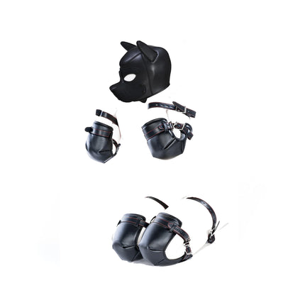 Leather Soft Padded Knee Elbow Pad Dog Paw Crawl Gloves Pup Hood Fetish BDSM Bondage Dog Slave Roleplay Sexy Costume Accessories