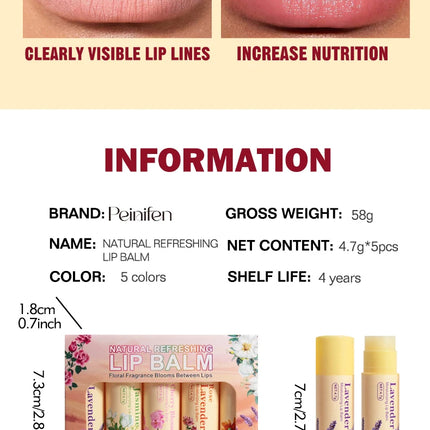 5PCS Deep Moisturizing Lip Balm Set Floral Fragrance Nourishing Lip Mask Lip Care to Reduce Lip Lines & Plump Lips