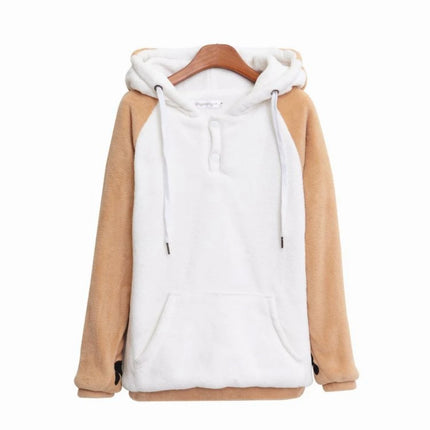 Japanese Kawaii Long Sleeve Hoodie Women Casual Dog Ears Patchwork Sweatshirt Button Sweet Harajuku Cartoon 2025 Autumn
