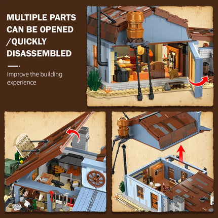 Retro architectural model blacksmith shop desktop ornament, street scene building blocks toys set, children's holiday gift