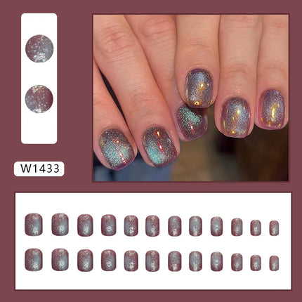 Fresh Flower 24 Pcs Press on Nails Pink Nail polish Glossy Artificial Finger Manicure Reusable False Nails for Women