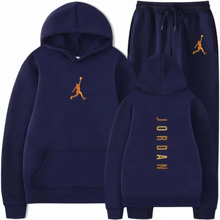 Men's pullovers for autumn and winter, solid-color hoodie + stretch waist jogging pants two-piece set, fashionable outdoor casua