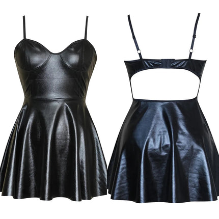 Women Erotic Lingerie Black Leather Mini Dress Porno Costumes Nightclub Sexy Ladies Sexy Dresses Party Clubwear Sleepwear