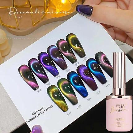 Double Light Romantic Cat Eye Magnetic Gel Nail Polish Sparkling Rainbow Colorful Soak Off Nail Art Gel Varnish Semi Permanent